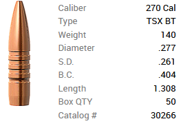 Barnes Geschoss .270/.277 140GR TSX BT 50 Stück