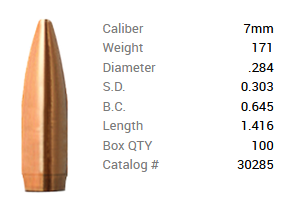 Barnes Geschoss 7mm/.284 171GR Match Burners BT 100 Stück