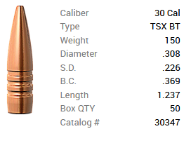 Barnes Geschoss .30/.308 150GR TSX BT 50 Stück