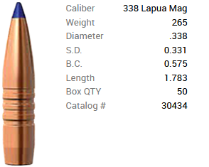 Barnes Geschoss .338 Lapua Magnum/.338 265GR Long-Range X BT 50 Stück