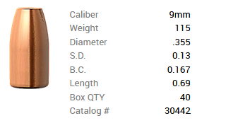 Barnes Geschoss 9mm Luger/.355 115GR M/LE Tac-XP Pistol FB 40 Stück