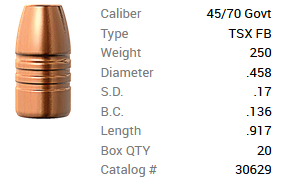 Barnes Geschoss .45-70/.458 250GR TSX FN 20 Stück