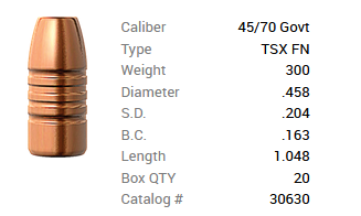 Barnes Geschoss .45-70/.458 300GR TSX FN 20 Stück