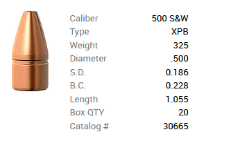 Barnes Geschoss .500 S&W/.500 325GR XPB Pistol FB 20 Stück