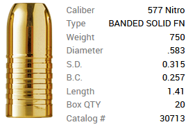 Barnes Geschoss .583 / .570 Nitro Express 750GR Banded Solid 20 Stück