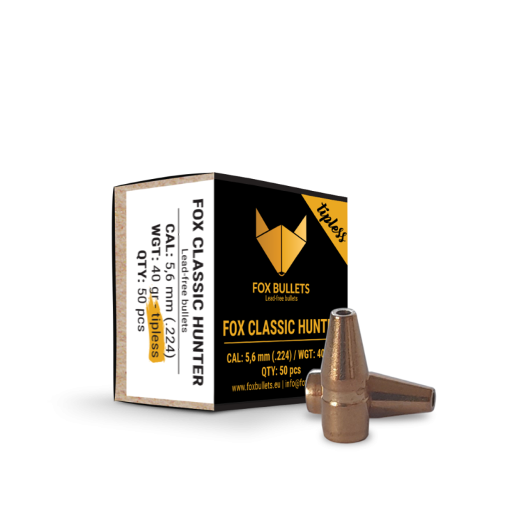 Fox Bullets Classic Hunter Tipless .224 2,6 g / 40 gr bleifreie Geschosse – 50 Stück