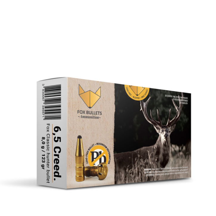 Fox Bullets Classic Hunter 6,5 Creedmoor 8,0 g / 123 gr bleifreie Munition – 20 Patronen