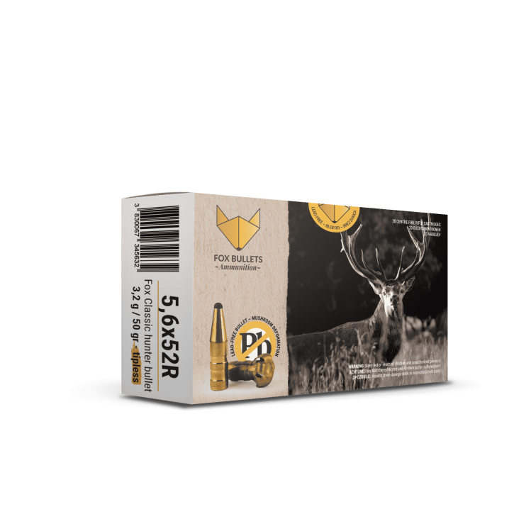 Fox Bullets Classic Hunter Tipless 5,6x52 R 3,2 g / 50 gr bleifreie Munition – 20 Patronen