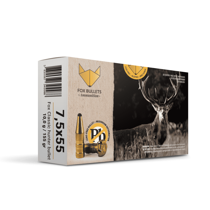 Fox Bullets Classic Hunter 7,5x55 Swiss 10,0 g / 155 gr bleifreie Munition – 20 Patronen