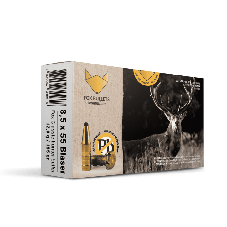 Fox Bullets Classic Hunter 8,5x55 Blaser 12,0 g / 185 gr bleifreie Munition – 20 Patronen