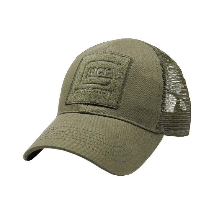 GLOCK Schildmütze „Tactical“ – Mesh/Olive – Snapback, knopflose Ausführung