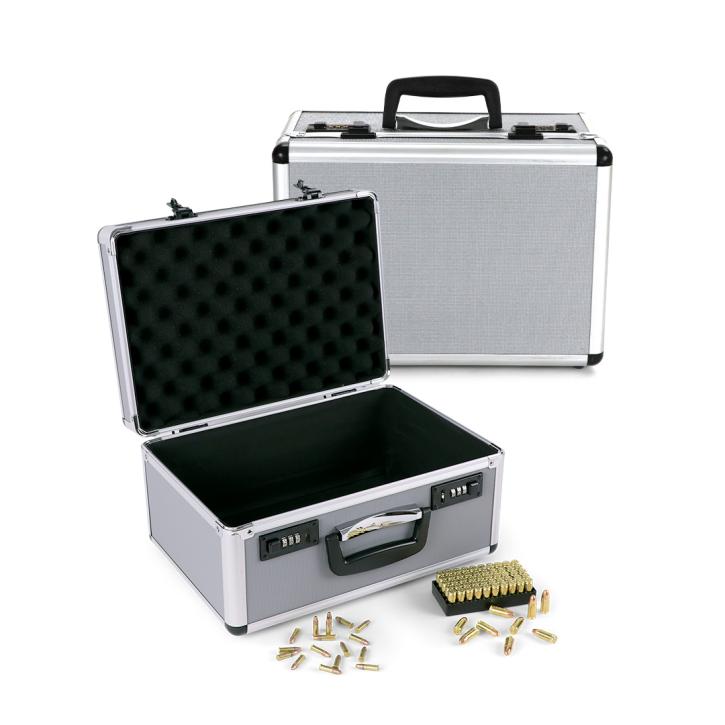 Winter Munitionskoffer für Flintenmunition – Aluminium/Holz, 2 Zahlenschlösser – Silber (JM-6008)