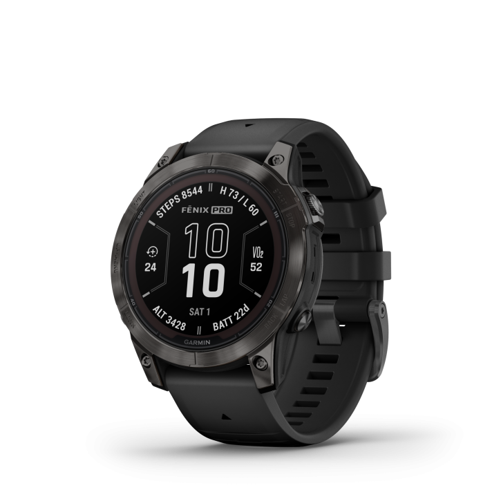 Garmin fēnix® 7 Pro – Sapphire Solar Edition, Schwarz/Carbongrau Titan DLC mit QuickFit®-Silikon-Armband 22 mm