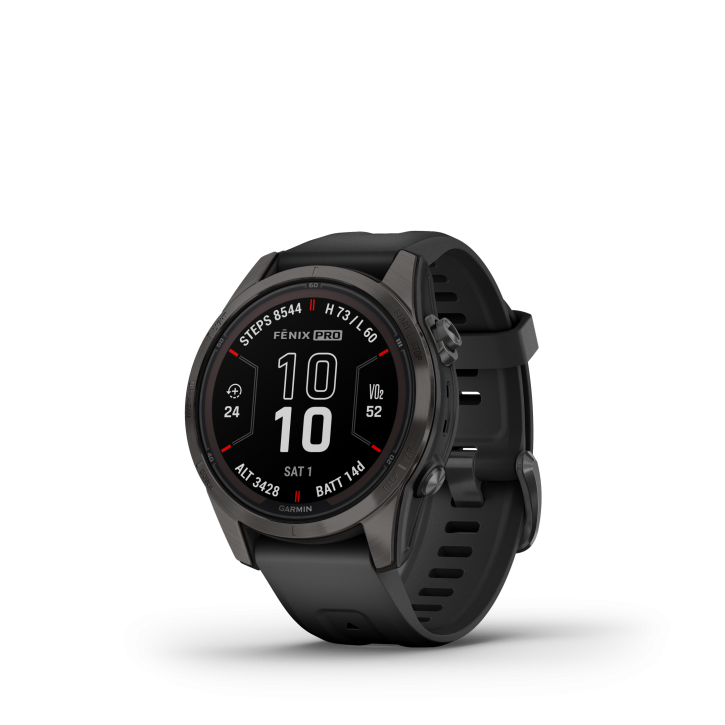 Garmin fēnix® 7S Pro – Sapphire Solar Edition, Schwarz/Carbongrau Titan DLC mit QuickFit®-Silikon-Armband 20 mm