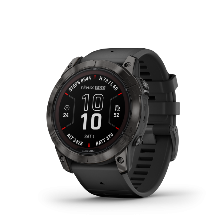 Garmin fēnix® 7X Pro – Sapphire Solar Edition, Schwarz/Carbongrau Titan mit QuickFit®-Silikon-Armband 26 mm
