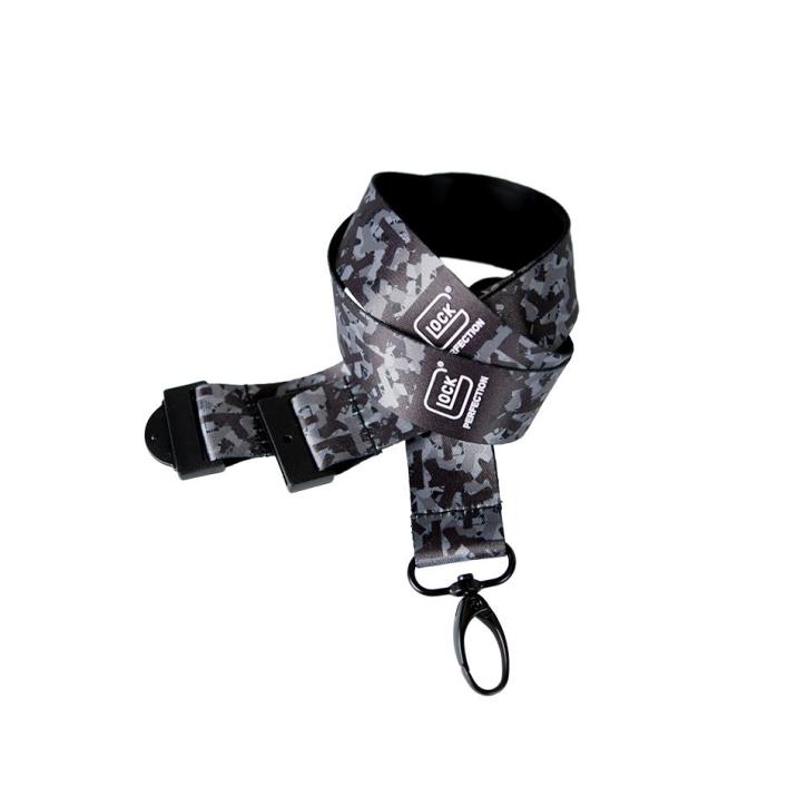 Glock Schlüsselband/Lanyard – Schwarz Pistolen-Camouflage Satin – Metall-Karabiner