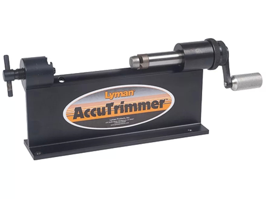 Lyman Accutrimmer / Hülsentrimmer für .50 BMG mit Pilot und Hülsenhalter, Handbetrieb mit Kurbel